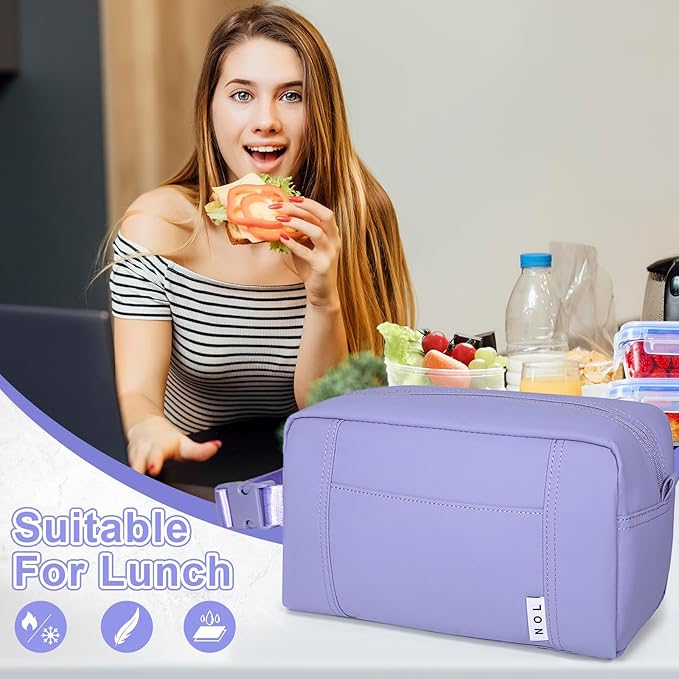 NOL Natural Organic Lifestyle Freezable Snack Bag, Leakproof Cooler Lunch Bag, Reusable, Zip Closure with Buckle Handle Nylon Waterproof Snack Box for Work Travel-Light purple