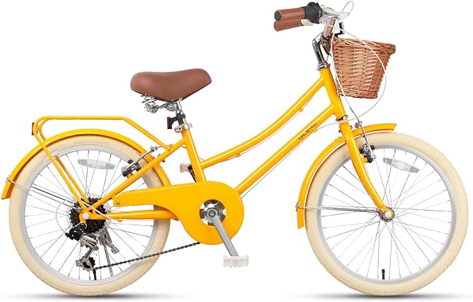 Glerc 20 24 26 Inch Beach Cruiser Bike, 6-Speed Hybrid City Bicycle for Girls Youth and Over 6 Years Old, Missy Bike with Wicker Basket & Lightweight, Multiple Colors