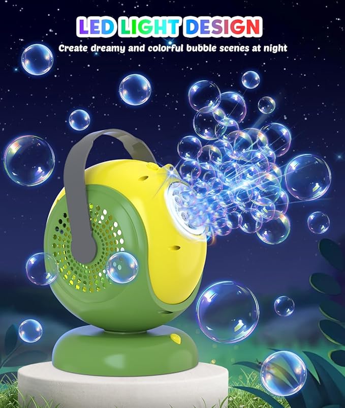 Bubble Machine, Automatic Bubbles Blower, 360° Rotation, 75° Adjustment, LED Light, with Handle - Bubble Toys for Kids, Toddlers - Gifts for Boys, Halloween, Outdoor, Birthday, Party Use