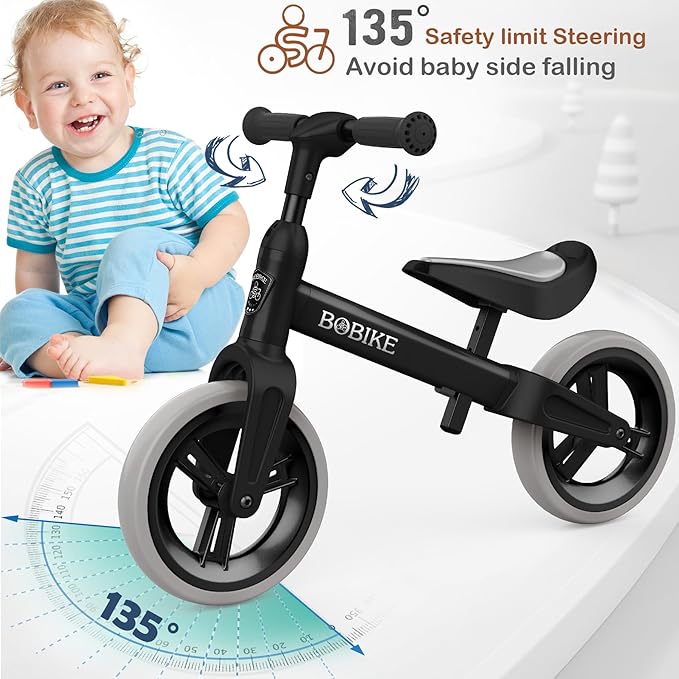Bobike Toddler Balance Bike Toys for 1 to 4 Year Old Girls Boys Adjustable Seat and Handlebar No-Pedal Training Bike Best Gifts for Kids