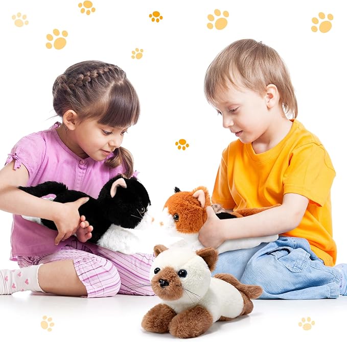 3 Pcs 9 Inch Cat Stuffed Animal Plush Gift Cute Kitten Plush Toys Small Cat Stuffed Animal Sleeping Gifts for Boys Girls Pet Party Favors(Cute Style)