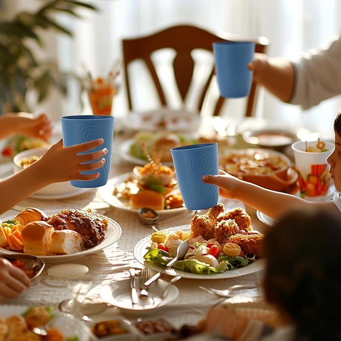 Premium Wheat Straw Cups Drinking Glasses Set of 6 Alternative to Plastic Cups Reusable Unbreakable Water Tumblers 12 OZ Microwave and Dishwasher Safe Cup for Kitchen - Blue