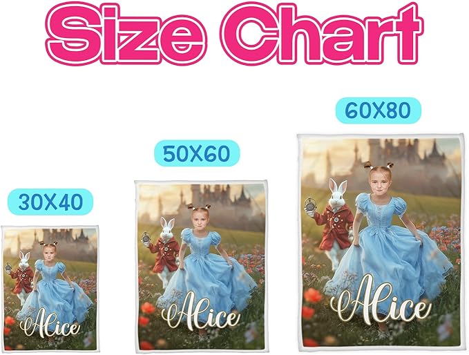 Zocoshi Cheshire Princess Personalized Blanket for Kids - Custom Face and Name, Cartoon Design, Ideal Birthday, Christmas or Gift for Daughter