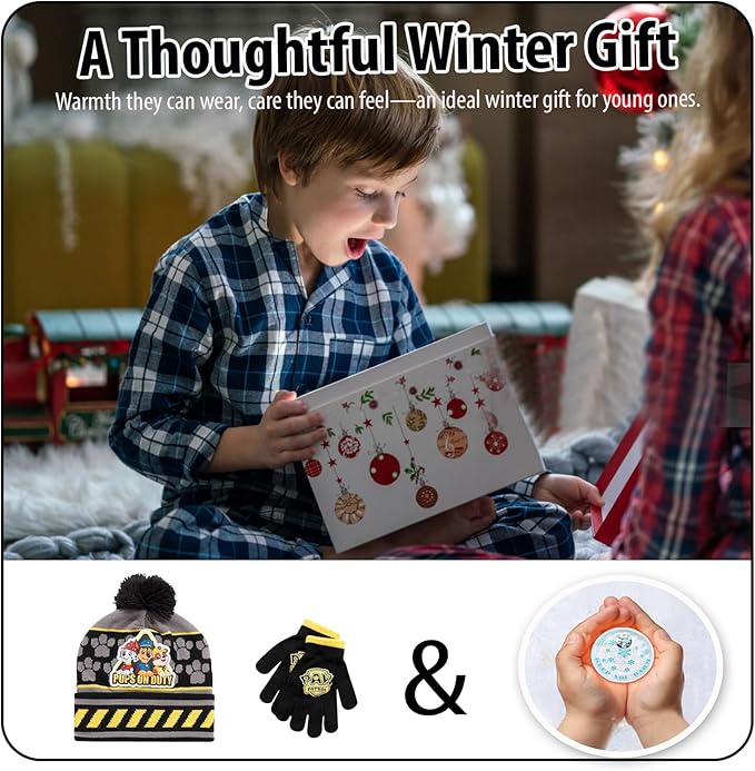 Nicklelodeon Paw Patrol Boy's Winter Hat and 2 Pair of Gloves or Mittens Set (Age 2-7) Size Age 4-7, Paw Patrol Black Glove with Handwarmers