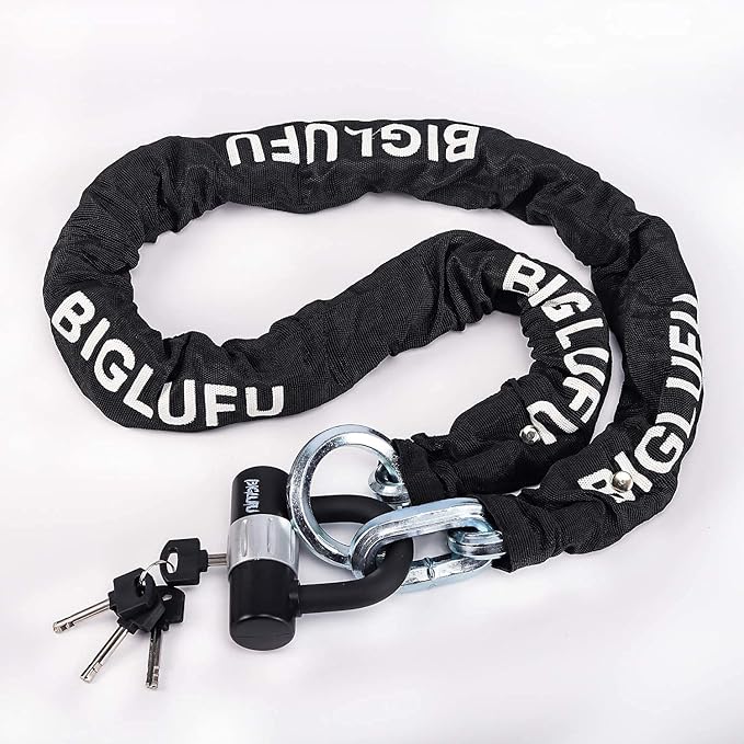 BIGLUFU Motorcycle Chain Locks, Heavy Duty Security Chains, 100cm Long, Cut Proof 12mm Square Chain with 4Keys U Lock for Motorbike, Bike, Generator, Gates, Bicycle, Scooter