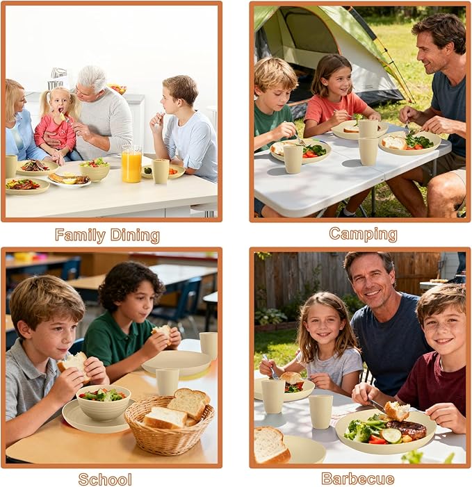 Kitchen Wheat Straw Dinnerware Sets for 4, Unbreakable Kids Dish Set 20 PCS - Dinner Plate/Cereal Bowl/Cup/Fork/Spoon, for Outdoor Camping, RV, Apartment Essentials - Beige