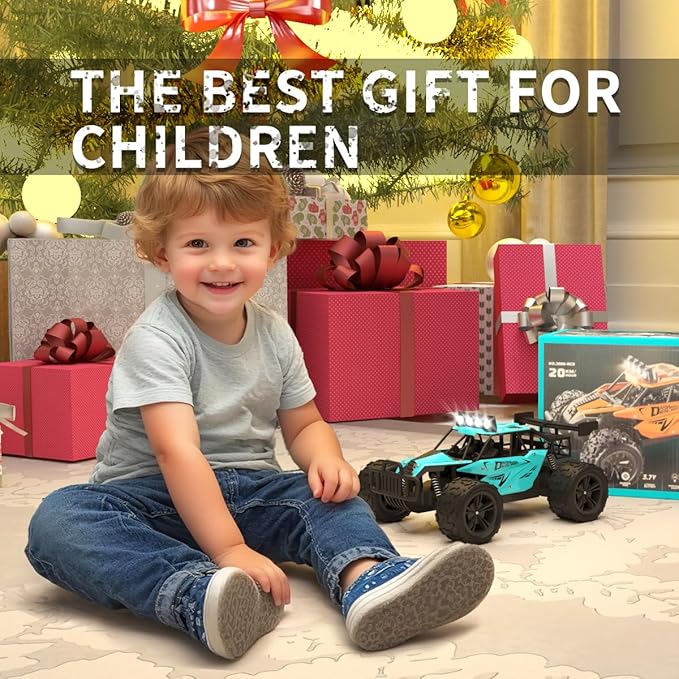 Remote Control Car Monster Truck Toys 1:16 Scale RC Car For Boys 2.4GHz High Speed 20 km/h With LED Headlights,Rechargeable RC Cars Gifts for Boys 4-7 8-12 Christmas, Beginner, Kids 6-12+ (Cyan)