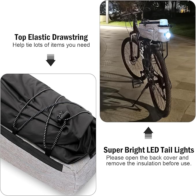 RAYMACE Bike Rear Rack Bag with Tail Light, Bike Truck Cooler Bag for Warm or Cold Items