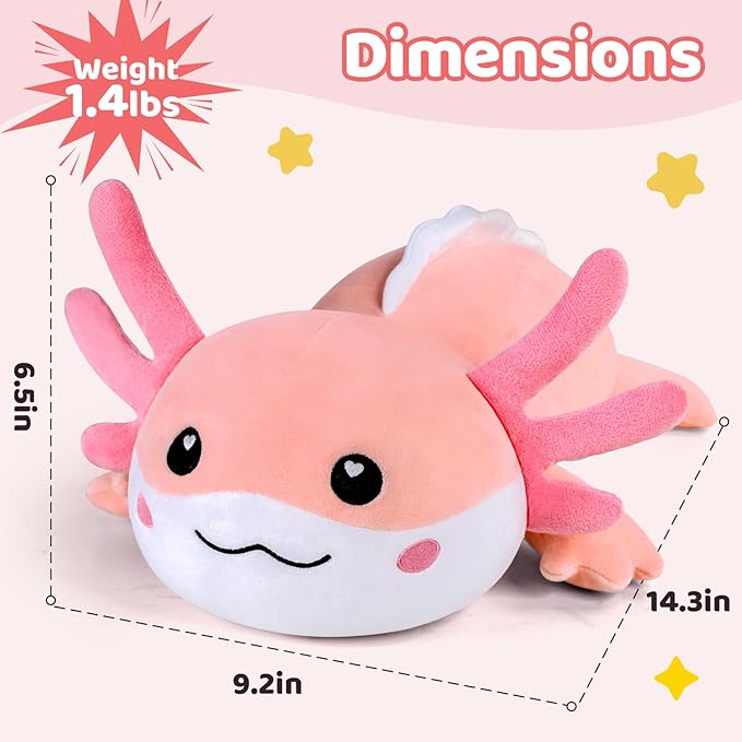 Puffpals Weighted Plush, Cute Axolotl Weighted Stuffed Animal with Beads, Soft Sensory Plush Pillow Toy for Kids & Adults(14.3in 1.4lbs)