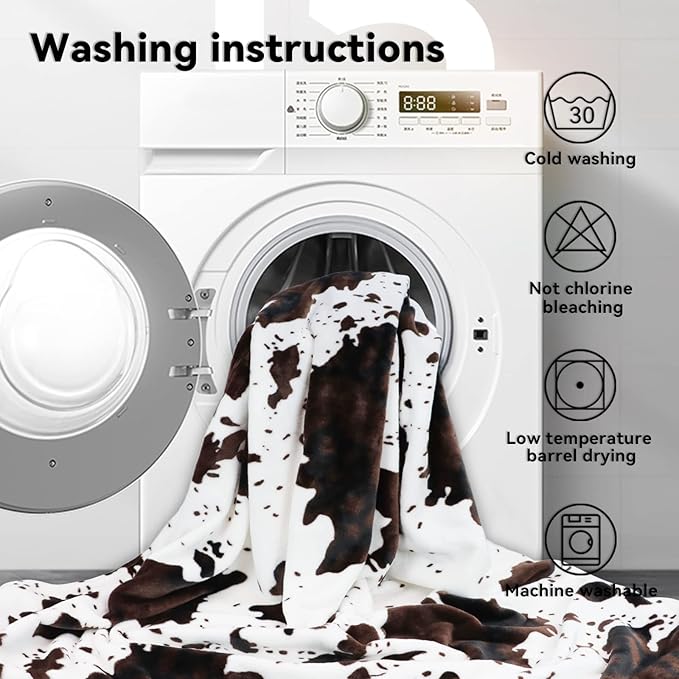 Cow Print Blanket Lightweight Ultra Soft Plush Fleece Throw - Cozy Warm Farmhouse Decor, Brown & White Fuzzy Blanket for All Seasons, Birthday Gifts for Teenage Girls Boys Women 50x60 Inch