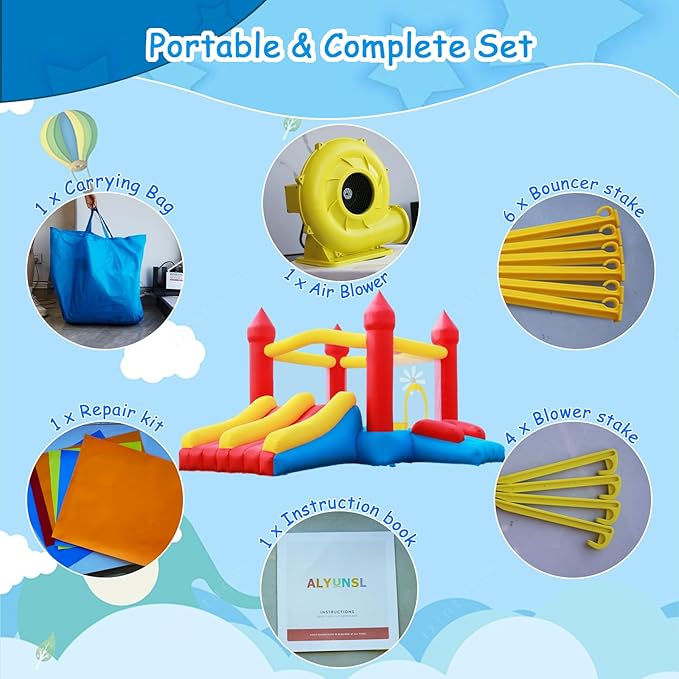 Bounce House with Double Slide,Large Jump House for Kids Inflatable Bouncer with Air Blower Indoor/Outdoor Bouncy Castle for Backyard,Park & Birthday Parties