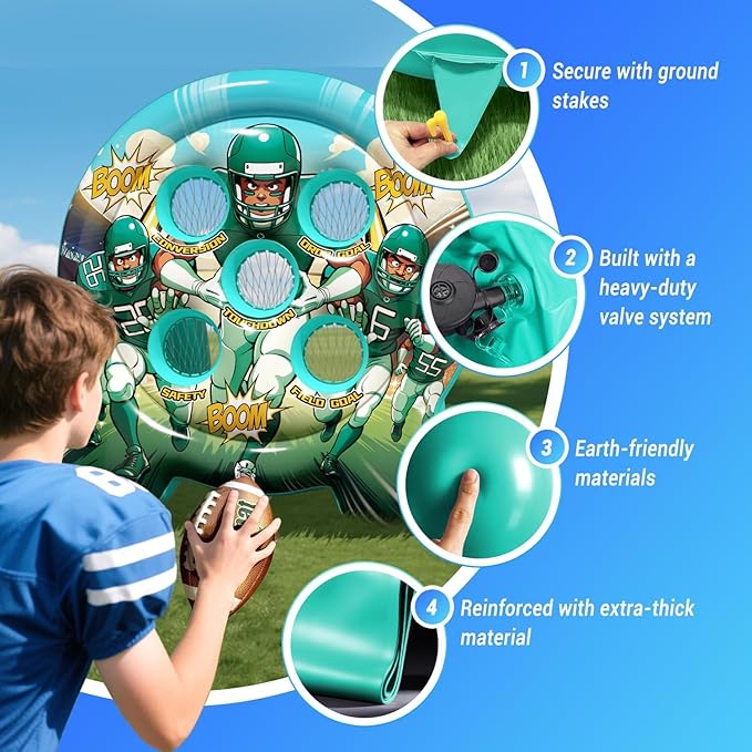 Kids Football Target Toss Game with Junior Size Football - Inflatable Throwing Target Toy - Fun Sports Carnival Party Game - Outdoor Game for Kids