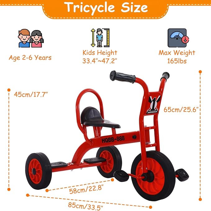 Kids Tricycle for Age 2-6, Big Wheel Kids Trike Bike, Preschool Daycare Outdoor Tricycle with Airless Rubber Tires and Non-Slip Pedals, Gift for Boys and Girls