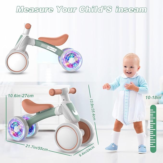 Colorful Lighting Baby Balance Bike Toys for 1 Year Old Boy Girl Gifts, 10-36 Month Toddler Balance Bike, No Pedal 4 Silence Wheels & Soft Seat First Bike, One Year Old Boy Girl Birthday Gifts.
