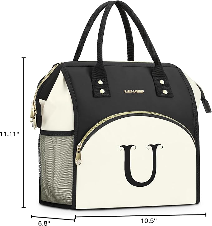 Personalized Lunch Box for Women, Initial Reusable Insulated Lunch Bag, Wide-Open Adult Lunchbox Cooler Lunchbag, Leakproof Lunch Tote for Picnic Work Outdoors, Christmas Gift for Women, U