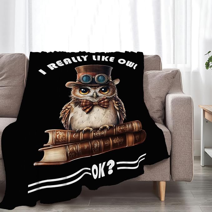 Owl Blanket Book Throw Blankets Funny Gifts for Girls Boys Kids Soft Cozy Fleece Plush for Couch Sofa Bed 50"x40"