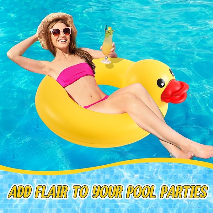 Hungdao 2 Pcs Funny Duck Pool Floats Large 39.4'' Rubber Ducks Floatie Inflatable Tube Swim Ring Giant for Summer Beach Swimming Pool Carnival Birthday Party Floaty Supplies Adults (Cute)