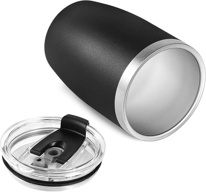 VEGOND Stainless Steel 12 oz Tumblers bulk Vacuum Insulated Double Wall Travel Tumbler with Lid and Straw Reusable Tumbler, Black 1 Pack