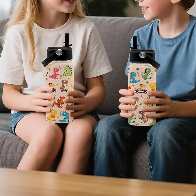 Dinosaurs Gifts for Kids Boys, 16 oz Water Bottle with Straw Lid, Stainless Steel Insulated Tumbler, Cute Water Bottles, Funny Dinosaurs Cups Gifts for Birthday Christmas