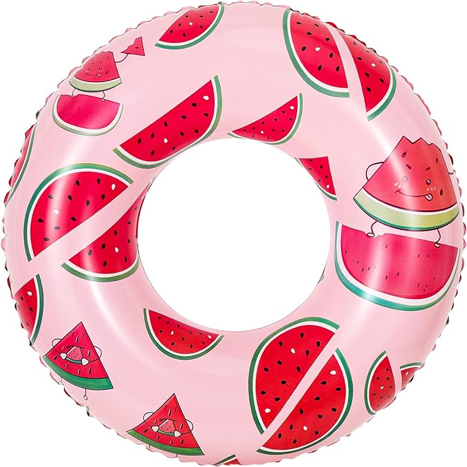 HeySplash Cartoon Swim Ring, Inflatable Durable Round Shaped Flamingo Summer Pool Beach Party Swimming Float Tube, Water Fun Swim Pool Toys with Repair Patch for Adults, 80cm Diameter, Pink