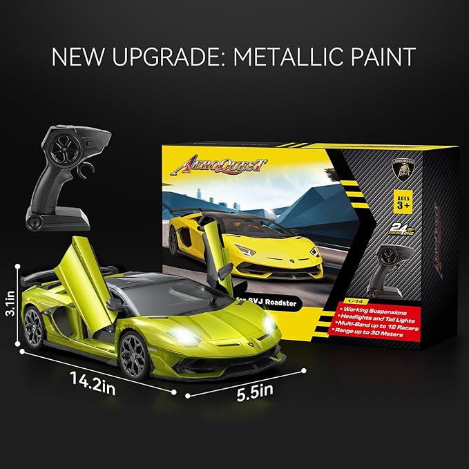 Lamborghini Remote Control Car, Officially Licensed 1:14 Lambo RC Car for Boys Girls Birthday Gift, Green Toys for 3 4 5 Years Old(Green)