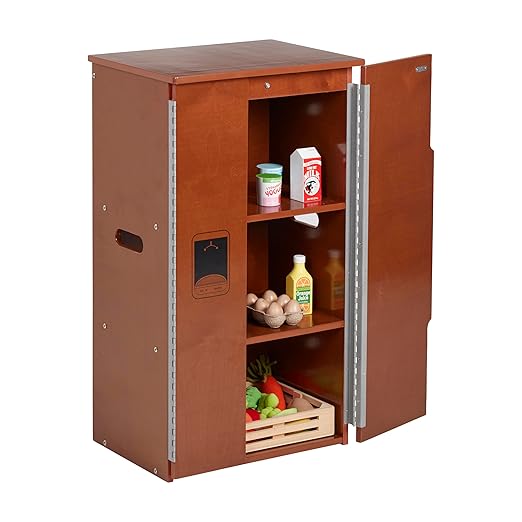 ECR4Kids Play Kitchen Refrigerator, Wooden Playset, Dark Walnut