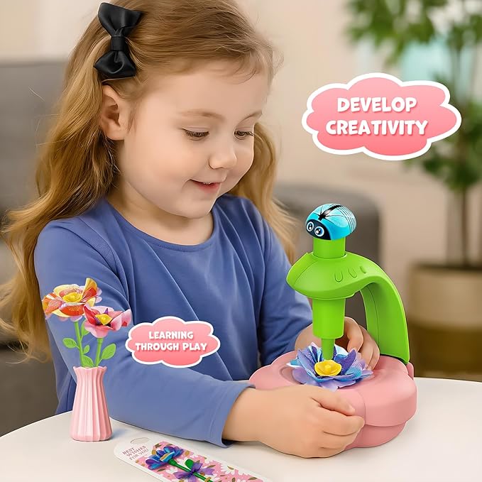 XIKBDU DIY Art Flower Toys, Arts and Crafts Activity Kit for Kids Ages 3-12, Fabric Bouquet Craft with Light&Music for Toddler, Christmas Birthday Gifts for 3 4 5 6 7 8 9 10 11 12 Year Old Girl