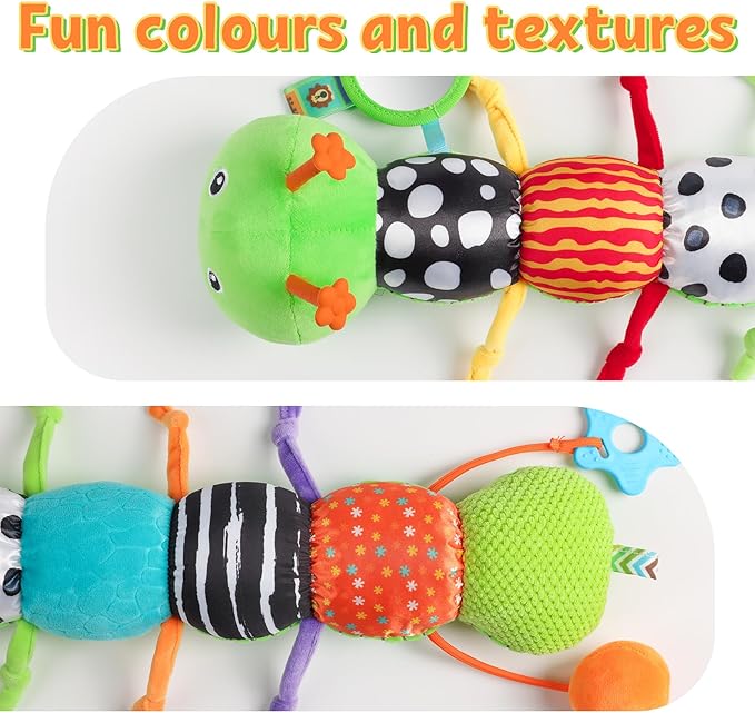 LIGHTDESIRE Baby Toys Musical Caterpillar,Infant Toys Stuffed Animals with Ruler Design,Mirror,Pull String&Ring Bell,Baby Teething Toy for Tummy Time Toy Newborn Boy Girl 3 6 12 Months(Grass Green)