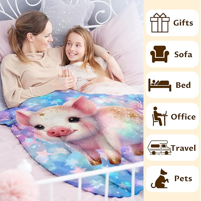 Kids Throw Blankets Pig Toddler Blanket for Girls Gifts for Pig Lovers, Cute Warm 40 x 30 Inches Flannel Throw for Sofa Room Home Decor