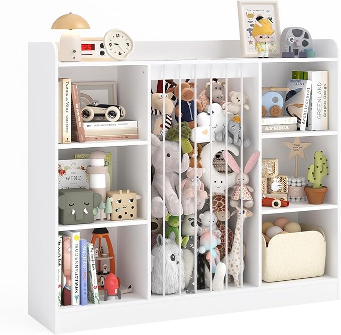Wooden Stuffed Animal Storage, Toy Storage Organizer with 6 Cubbies, Kids Bookshelf Toy Shelf for Playroom, Nursery, and Bedroom