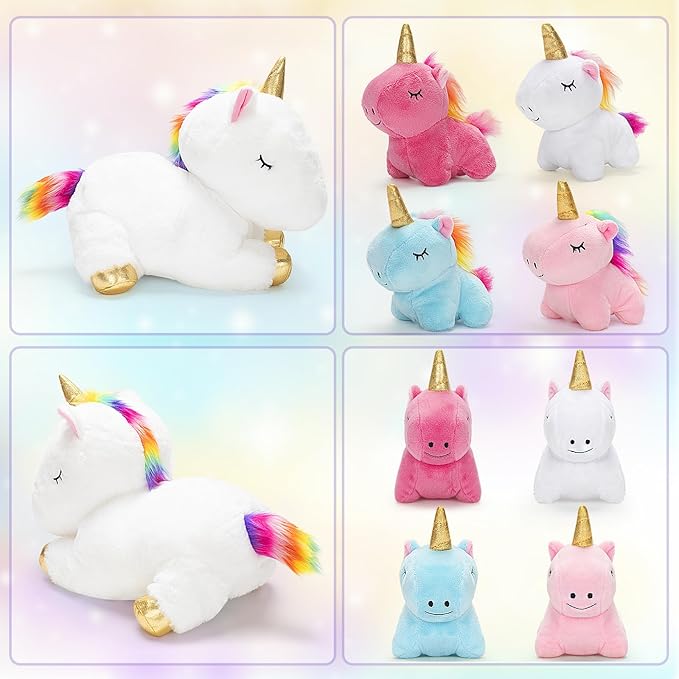 KIZZYEA Toys for Girls Ages 0 1 2 3 4 5 6 7 8+ Years, Unicorn Plush Toys Set, Soft Unicorn Mommy Stuffed Animal with 4 Baby Unicorns in Her Tummy, Birthday for Baby, Toddler, Kids