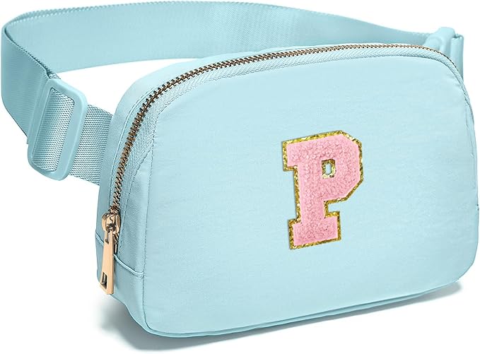 Gitus Gifts for 7 8 9 10 11 Year Old Girls Belt Bag Fanny Pack Crossbody Bags with Initial Letter Patch Birthday Gifts for Daughter Sister Friends Teen girls (Icing Blue-P)