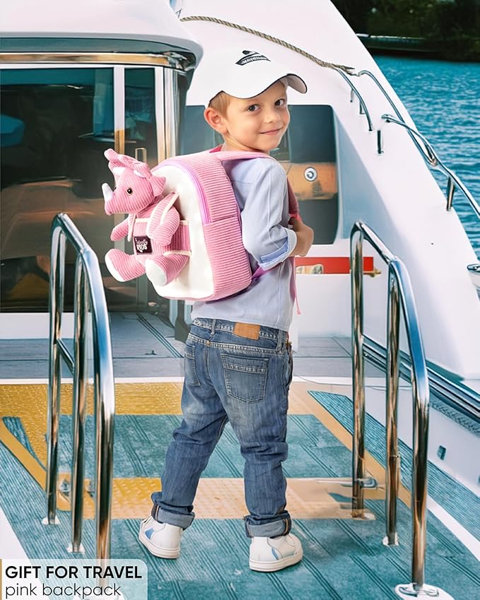 Naturally KIDS Pink Triceratops Toy, Triceratops Stuffed Animal for 2 3 4 5 Year Old Girl, Stuffed Dinosaur for Girls, Pink Toddler Backpack