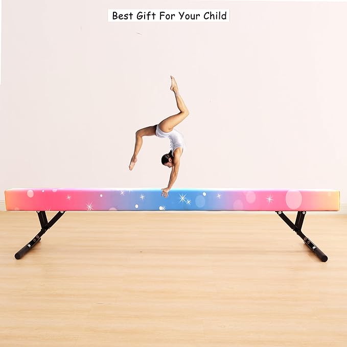 Adjustable Balance Beam 8 ft Gymnastic Beam Adjustable Height for Kids and Teenage of All Gymnastic Levels, Gymnastic Training Beam Gymnastic Equipment for Athlete Home and Gym Club Use