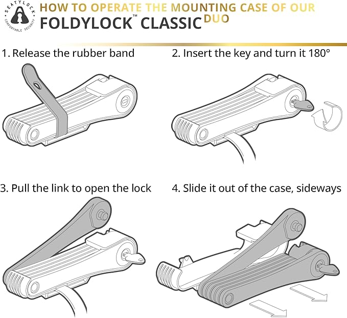 Seatylock FoldyLock Classic 100 Folding Bike Lock Set - Patented 2 Matching Bicycle Locks with 6 Identical Keys - 16/18 Heavy Duty Anti Theft Secure - Guard with Keys & Case Mount - 39.4"