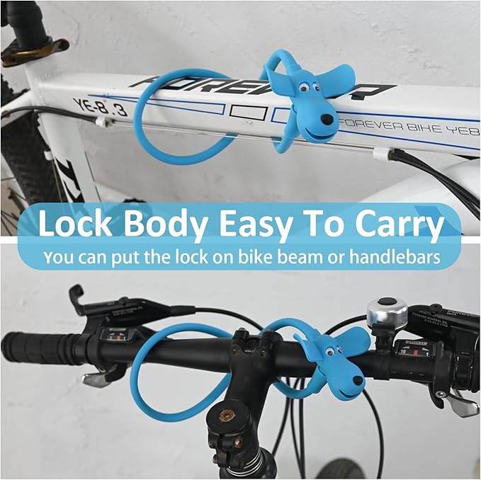 Bike Cable Lock with Keys,Silicone Covered Kids Cable Lock Cartoon Lock,2 Feet Lock for Bike,Door,Skateboard,Helmet and More (Blue, Large)