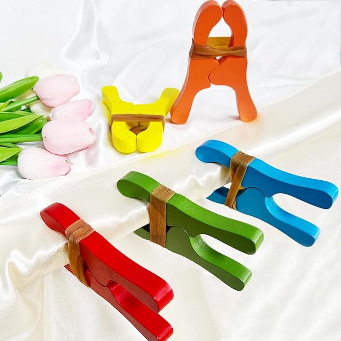 10 PCS Colorful Wooden Play Clips Set - Montessori & Waldorf Fort Building Kit for Children with Handmade Giant Clips. Perfect for Kindergarten, Home, School & Playgrounds