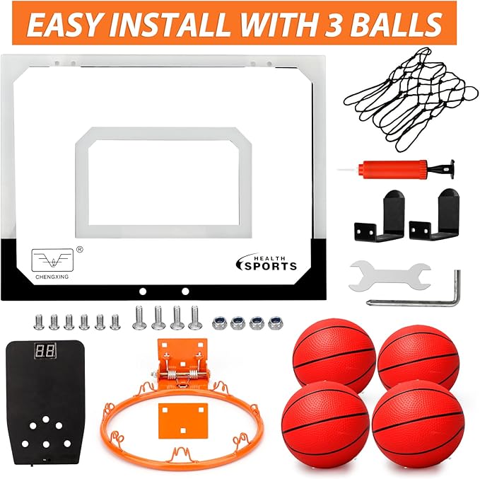 Mini Indoor Basketball Hoop for Kids 5 6 7 8 9 10+Years Old Boys,Automatic Scoring Basketball Hoop Over The Door Mini Hoop with Electronic Scoreboard & 3 Balls,Sport Toys for Gift for Boys Age 5-10