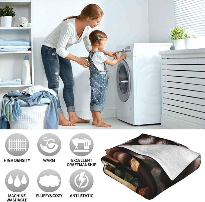 Coffee Blanket for Women, Coffee Lover Fleece Blanket Gifts for Mens, Warm Cozy Soft Flannel Stuff for Bed Sofa Couch 80" x 60"