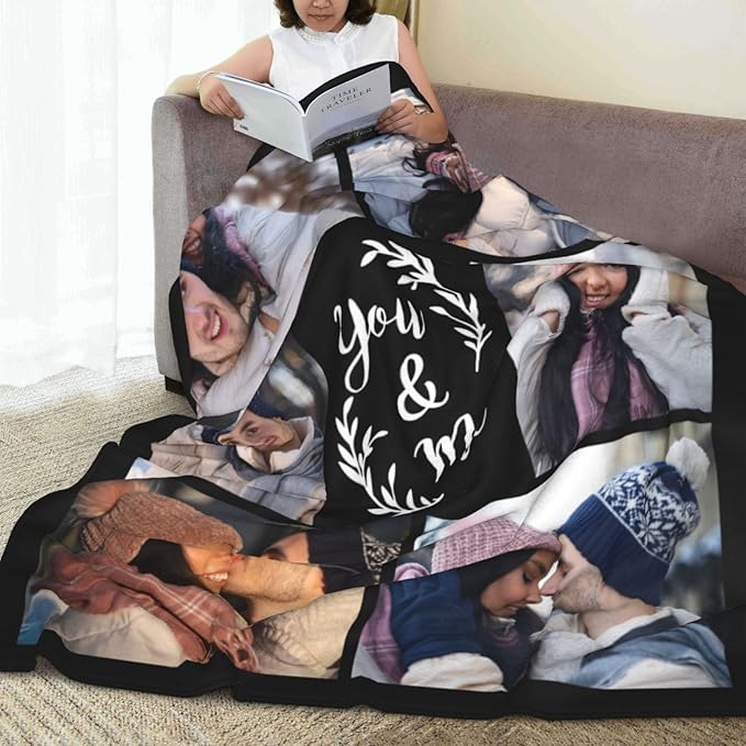 Custom Blanket with Photos, Personalized Blankets with Picture, I Love You Girlfriend Boyfriend Couples Gifts, for Birthday Christmas Women Men Adult Kids Mom Dad Wife Husband