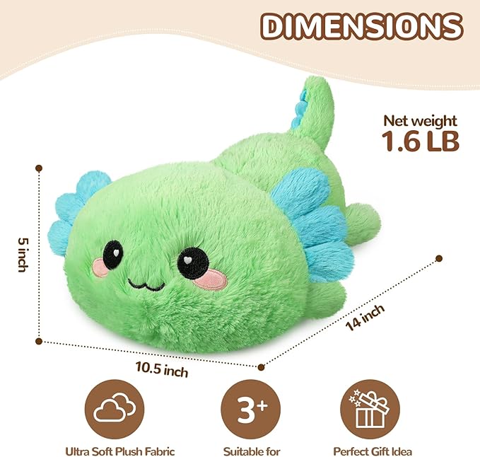 Cuckool Mint Axolotl Stuffed Animals, Microwavable Stuffed Animals Heating Pad for Cramps, Pain Stress Relief, Heatable & Coolable Lavender Scented Plush Toys for Anxiety, Women & Kids Bedtime
