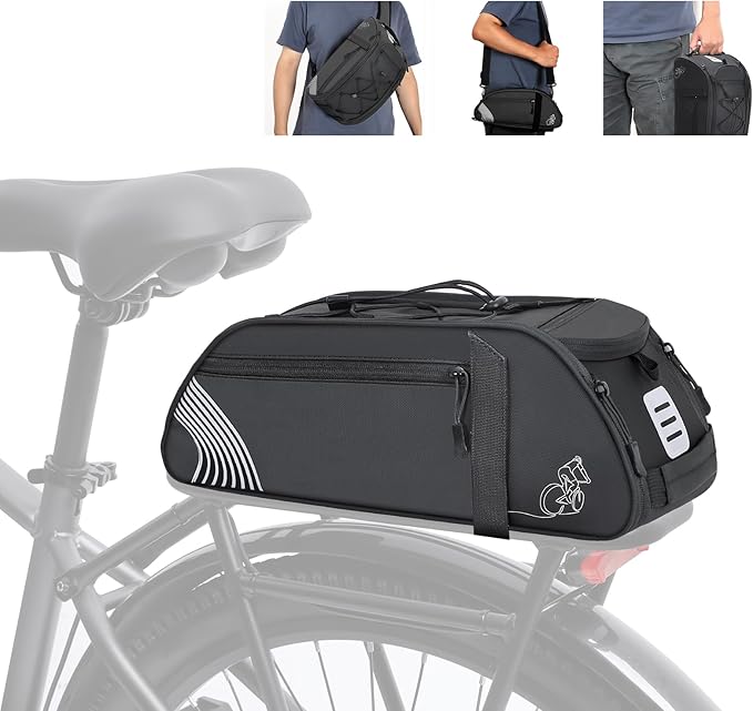 YEEGO DIRECT Bike Rack Bag, 14L Expandable Capacity Bike Bags for Bicycles Rear Rack,Waterproof Bike Trunk Bag, Bike Panniers Reflective Design, Crossbody Shoulder Bag for Commuting Outings