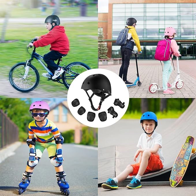 Kids Bike Helmet for Ages 2-14, Adjustable Safety Toddler Helmet with Protective Gear Set, Skateboard Scooter Helmets with Knee Elbow Pads Wrist Guards