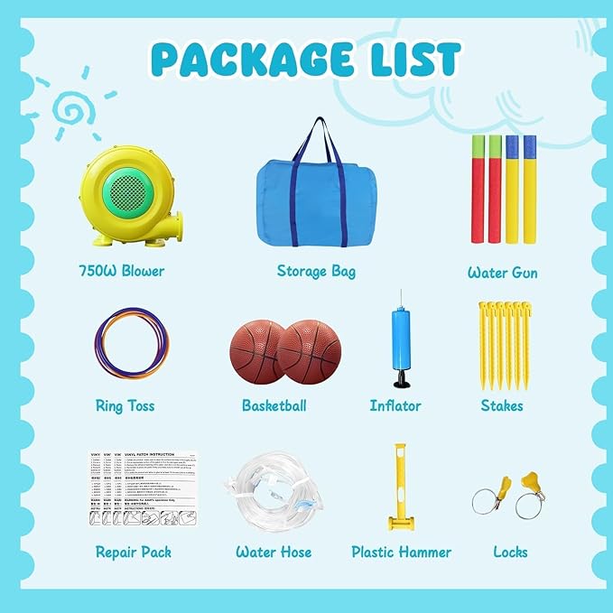 Inflatable Water Slide, Bounce House with 2 Slide for Kids, Inflatable Waterslide Park with Splash Pool, Basketball Hoop, Ball Shooting & Water Cannon for Backyard, Outdoor, Indoor