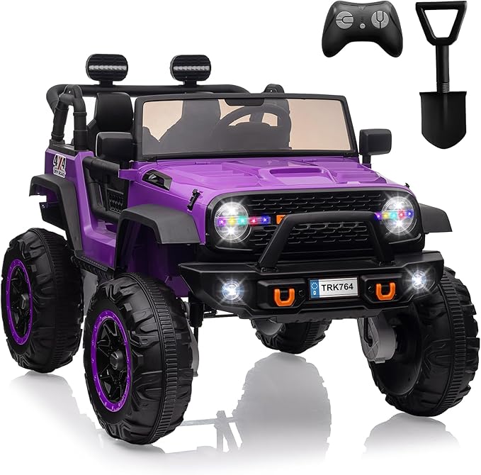 2 Seats 24V Kids Ride on Truck with Remote Control, Battery Powered Electric Ride Car Toy for 3-8 Years, 4 Motors,20" Seat Width for 2 Seaters, LED Light,Music,High/Low Speeds,Shovel, USB