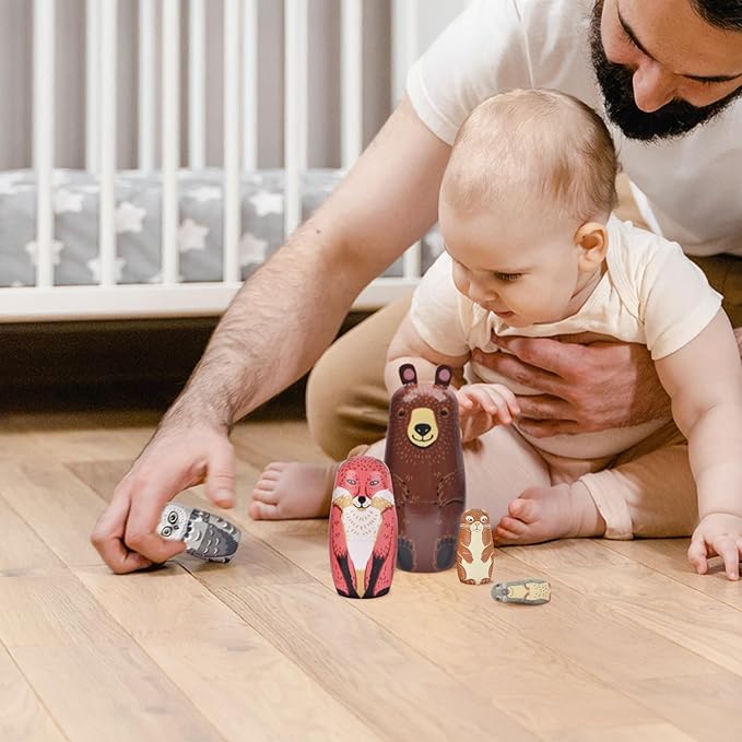 Nesting Dolls, Nesting Easter Eggs Toys, Wooden Handmade Matryoshka Dolls for Kids Birthday or Home Decoration (Bear)