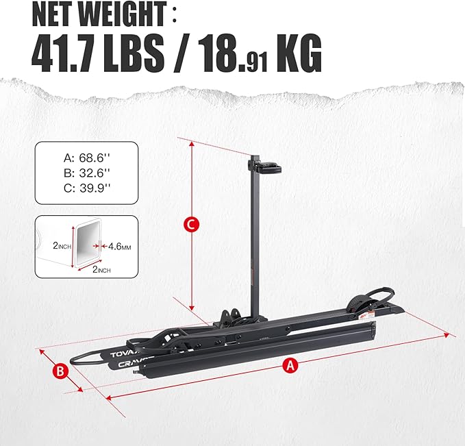 1-Bike Rack E1, Hitch-Mount Platform E-Bike Rack with Ramp, 100 lbs Capacity, Fits Car, SUV, Truck, RV, Van with 2-Inch Receiver and Up to 5-Inch Fat Tires Bicycle