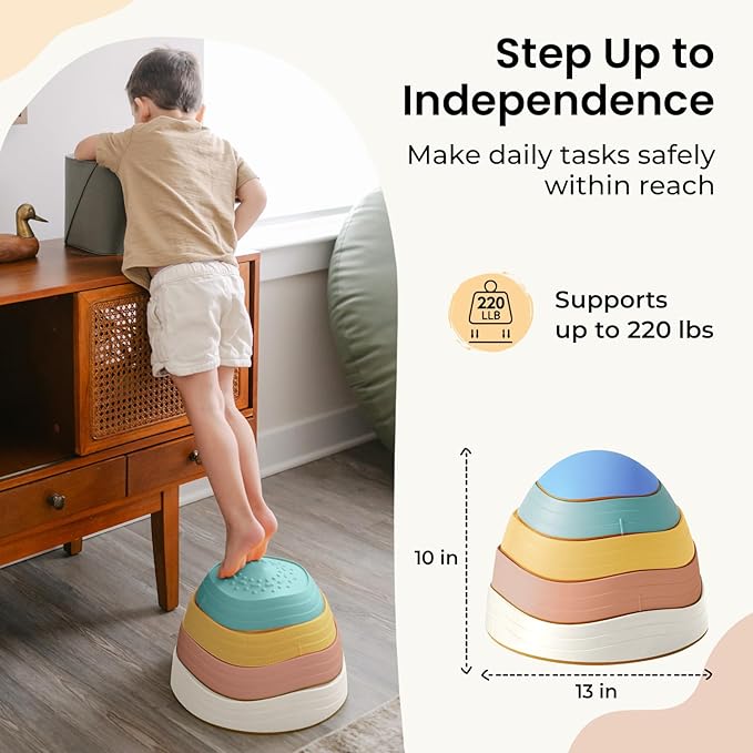 Tiny Land Stepping Stones for Kids, 5pcs Non-Slip Toddler Stepping Stones, Sensory Stepping Stones for Promoting Toddler's Balance & Coordination Skills, Stepping Stones for Toddlers 3-5