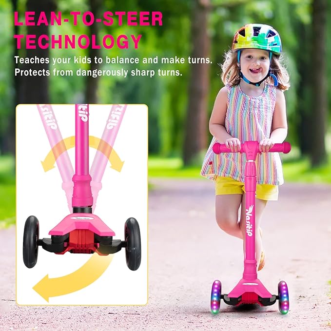 Scooters for Kids Ages 3-5, Kick Scooter for Boys Girls, 4 Adjustable Height, AEBC-9 Bearing, 3 Light Up Wheels, Lean to Steer, Outdoor Activities for Toddlers from 3 to 12 Years Old, Deep-Black