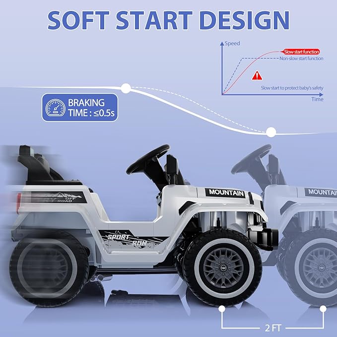 12V Kids Ride On Truck Car, Battery Powered Electric Vehicle Toy w/Parent Remote Control, Spring Suspension, 3 Speeds, LED Light, Music & Horn, Electric Cars for Kid, Gift for Boy Girl, White